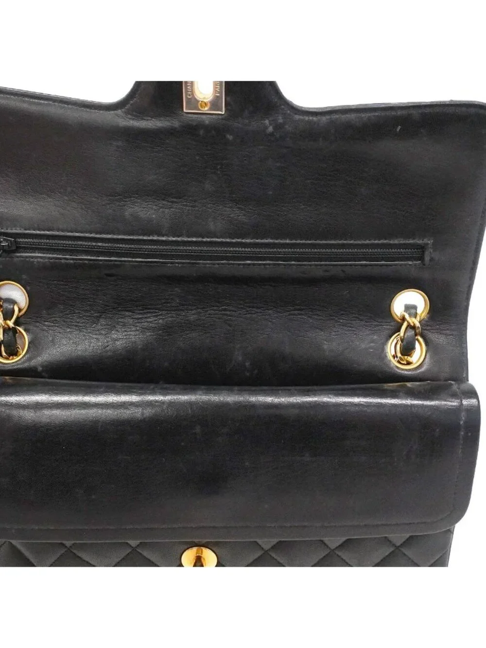 Chanel Shoulder Bag Quilted Lambskin Black Gold